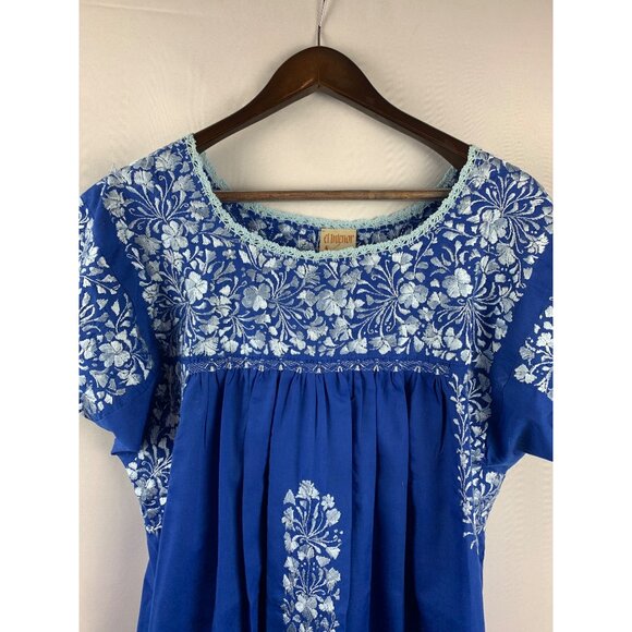 Women’s El Interior Blue Embroidered Floral Puebla Blouse Size XL - Picture 3 of 9